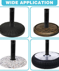 Four bases of Heavy Duty Umbrella Pole Replacement Mount For Metal Deck Outdoor Holder with different textures and patterns.