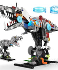 Mechanical T Rex Building Kit With Lights And Rotating Joints Dual Face Display Stand 730 Piece STEM Toy for boys and adults