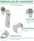 Universal Bicycle Derailleur Hanger For Road And MTB Bikes Aluminum Alloy Durable Replacement Fits Road Mountain Cyclocross And Hybrid Frames Adjustable To Different Frame Sizes Long Lifespan Built Tough And Easy Install shown with installation features and aluminum alloy material.