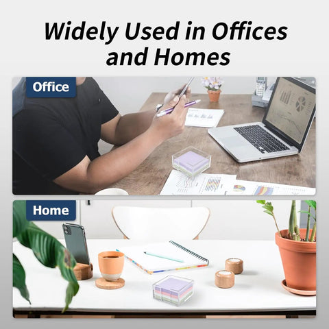 Crystal Clear Acrylic Sticky Note Holder for Desk and Dorm 3 By 3 Notepad Dispenser in office and home settings.