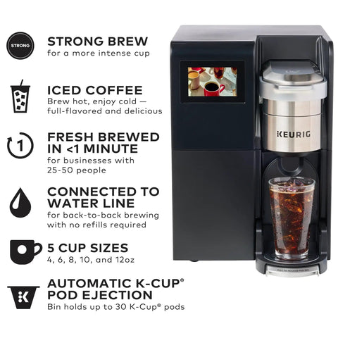 Office Boss Level Single Serve Coffee Maker With Plumbed Water Line and iced coffee features