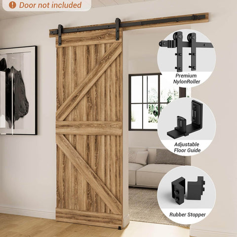 Heavy Duty Sliding Barn Door Hardware Kit With 72 Inch Rail System, Adjustable U Shape Floor Guide, Wall Mount Rail, Splicing Track