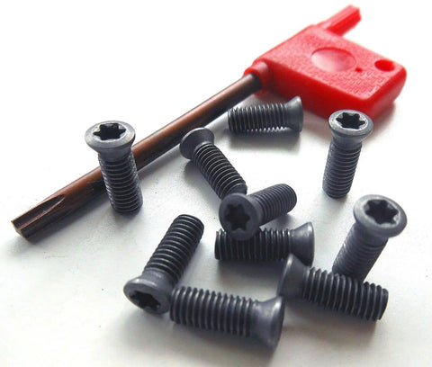 Heavy Duty 12-Piece M4.5 X 16mm Torx Insert Screws For Carbide Lathe Tool Blocks with red driver tool.