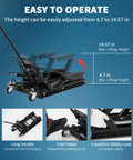 Heavy Duty 1500Lb Hydraulic Motorcycle Lift Jack With Adjustable 4.7 To 14.57 Inches Height Range Non Slip Platform Safety Lock Garage Scissor Jack For Motorcycles ATVs UTVs Dirt Bikes Car Maintenance Tool, lifted to 14.57 in