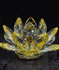 Colorful LED Lotus Flower Lamp With 7 Color Changing Crystal Buddha Light For Cabinet And Altar Decor Light Control Night Light 110V US Plug 10 Inch For A Dope Vibe, showing crystal petals with yellow hues.