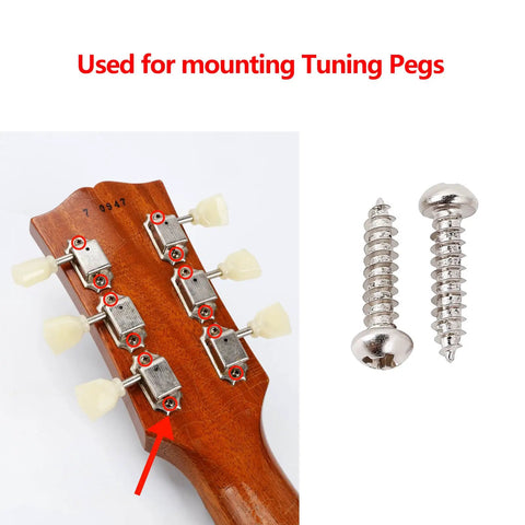 Heavy Hitter Number 2 X 3/8 Inch Guitar Tuning Pegs Screws for Gibson Epiphone and Acrylic Tulip Machines on guitar neck.