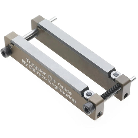 Tungsten Carbide File Guide For Knife Makers Mini 61mm Type A Built Tough With 2.5mm Platen And Aluminum Base Hard Anodized Ceramic Like Coating Lightweight And Compact For Grinding And Filing Small Blades, angled view