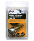 Packaging of 11 Piece Delta Faucet Repair Kit with 212 SS Ball for leak free single handle faucets, components visible in blister