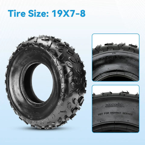 19x7-8 Tubeless Mini Bike Tire Replacement for Coleman CT200U BT200X, showing tread and sidewall details.