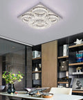 Dope Crystal LED Chandelier Lighting With Three Color Dimmable Ceiling Mount Fixture Featuring K9 Crystals Square Flush Mount