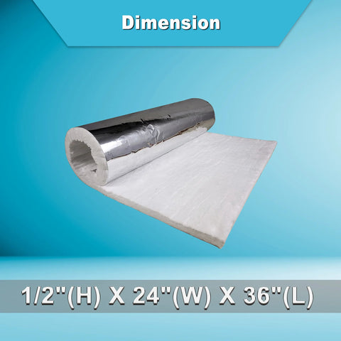 Ceramic Fiber Blanket With Aluminum Foil Facing For High Temp Insulation Half Inch Thick By 24 In By 36 In Rugged And Reliable