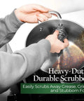 Person using Stainless Steel Scrubbers Set 2 Count, Rust Resistant Heavy Duty Scrubbers for cleaning pot on stove