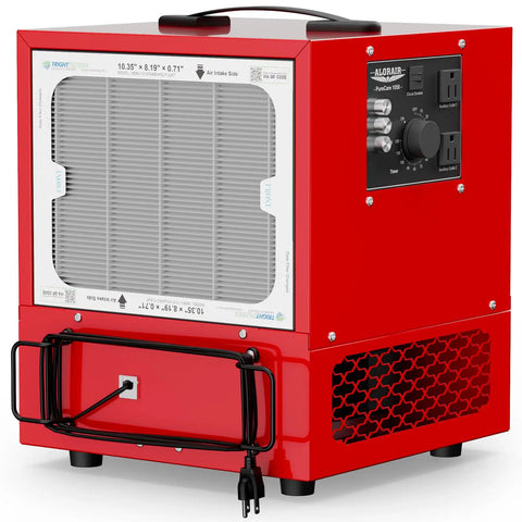 Portable Air Filtration System with 180 Degree Air Intake and High Velocity Vortex Fan, red tabletop dust collector