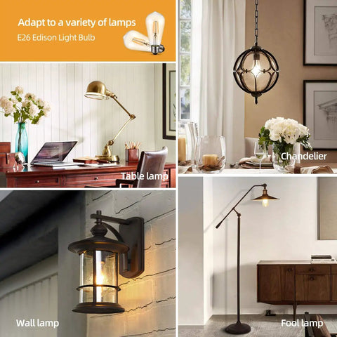 Vintage LED Edison Bulbs ST58 4W 60W Equivalent, Dimmable Amber Glass for table, wall, and hanging lamps in cozy rooms.