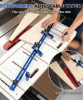 Top Tier Taper And Straight Line Jig For Table Saws With 37 Inch Miter Bar Steel Fence, adjustable blue jig on table saw.