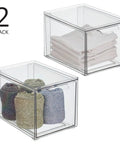 Clear 2 Pack Slim Stackable Closet Organizer Bins With Pull Out Drawers For Shoes Bags Totes Accessories And Small Linens