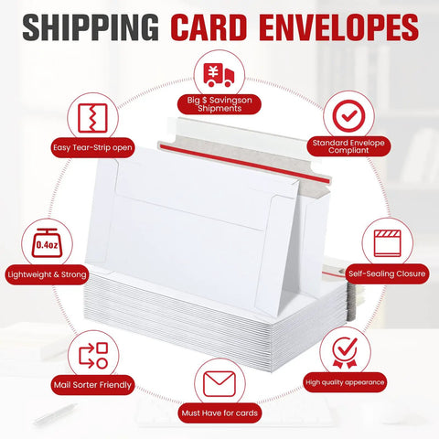 240 Pack Rigid Card Mailers For Trading Card Shipping, 7 X 4.35 Inch Envelopes, precision fit with features and benefits labeled