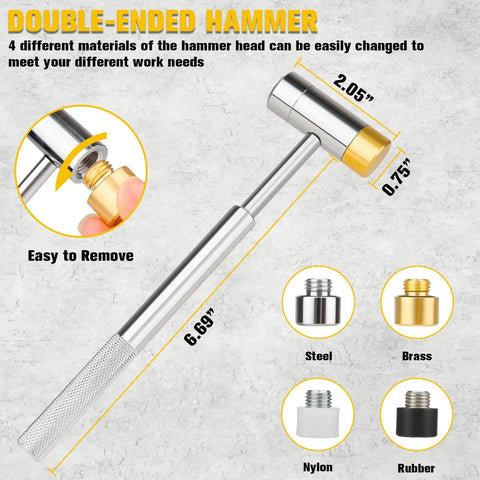 Double-ended hammer from 23 Piece Roll Pin Punch Set With Hammer And Bench Block For Mechanics And Gearheads Heavy Duty Steel Punches
