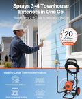 Pro Level Stand Airless Paint Sprayer Beefy 900W Motor Pushing A Solid 3300 Psi Right Off The Wheeled Cart Complete Starter Pack with worker painting a townhouse exterior.