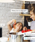 Mother and daughter cooking with Smart In Wall Light Switch With Timer Function And Hands Free Voice Control Single Pole 2.4GHz Wi Fi No Hub Required Neutral Wire Required Works With Alexa And Google Assistant White 4 Pack