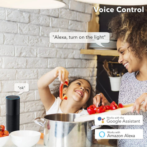 Mother and daughter cooking with Smart In Wall Light Switch With Timer Function And Hands Free Voice Control Single Pole 2.4GHz Wi Fi No Hub Required Neutral Wire Required Works With Alexa And Google Assistant White 4 Pack