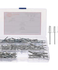 All Purpose Aluminum Blind Rivet Kit 140 Pcs Flange Pop Rivets Set in open storage case