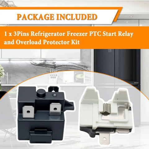 Refrigerator Freezer PTC Start Relay And Overload Protector Kit Replacement For QPE2 A4R7MD3, black and white components