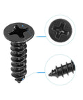 Heavy-Duty M3.5 x 12mm Wood Screws With Phillips Flat Head And Solid Carbon Steel Core, detailed view of black oxide finish.