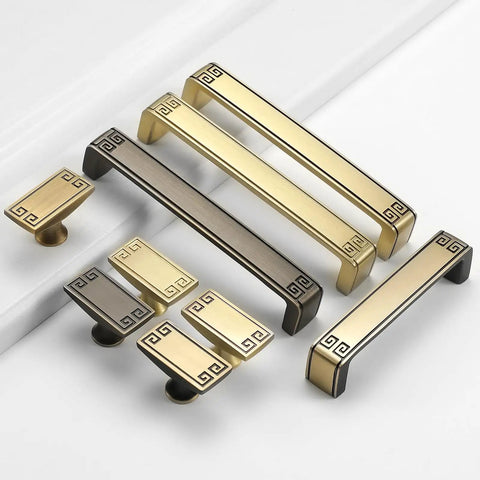 4 Pack 6.3 Inch Gold Vintage Brass Cabinet And Furniture Pull Handles with decorative ends, shown flat on white surface