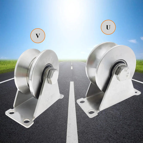 Beefed Up Heavy Duty 3 Inch 304 Stainless Steel Sliding Gate Wheels With U Groove Track Roller Double Bearing Plate Caster For Driveway Gates U Shaped Bracket Smooth Rust Resistant Rollers, 304 stainless steel U-groove wheels on bracket