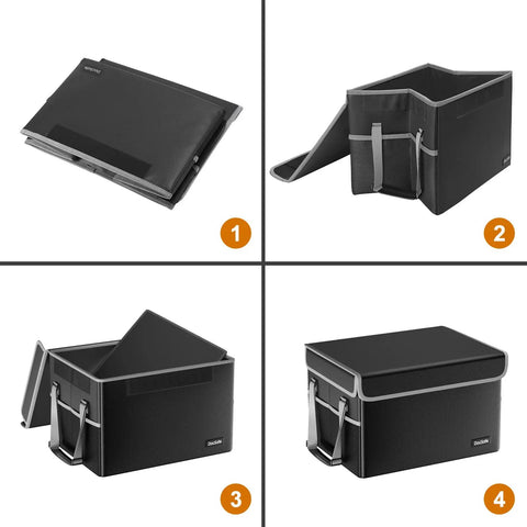 Collapsible Fireproof File Box Safe Organizer with lid for hanging letter and legal folders, heavy duty, water resistant, black