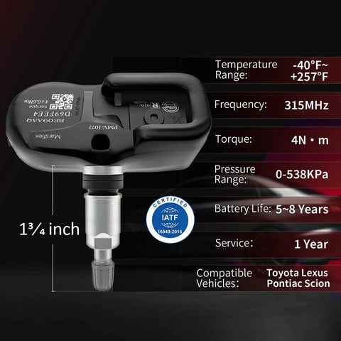 TPMS Sensor Kit for Toyota Vehicles 315MHz 4 Pack Compatible With Camry, RAV4, 4Runner, Avalon, Highlander, Prius, And More, Plug And Play, Easy Install, Reliable Tire Pressure Monitoring, 1¼ inch sensor