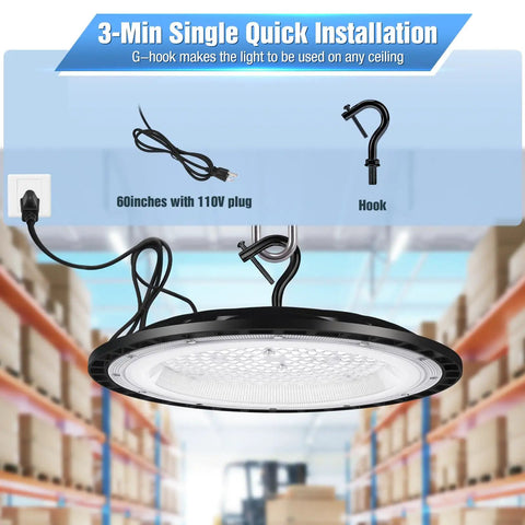 Image showing installation of 12 Pack 300W UFO LED High Bay Lights Ridiculously Bright With 45000 Lumens 5000K Daylight 120V AC