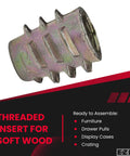 Knife Threaded Inserts For Soft Wood Zinc Hex Flush Thread Inserts 1/4-20 Internal Threads 0.512 Inch Length