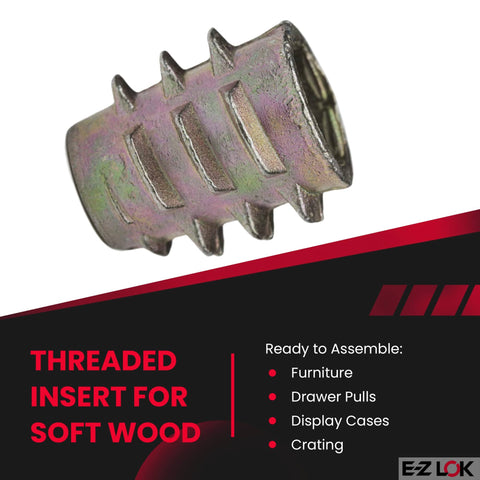 Knife Threaded Inserts For Soft Wood Zinc Hex Flush Thread Inserts 1/4-20 Internal Threads 0.512 Inch Length