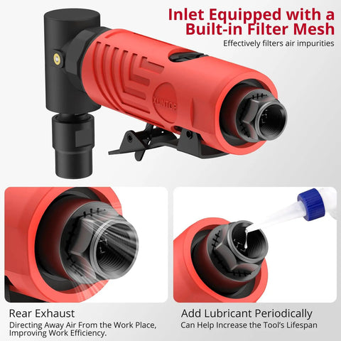 Beefy Power 20000 RPM Right Angle Air Die Grinder With After Exhaust, Empty Oil Bottle, 1/4 and 1/8 Inch Collets, Rear Exhaust