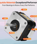 YEJMKJ NEMA 17 bipolar stepper motor, angled front view with exposed shaft, front and rear end covers, 4-wire connector