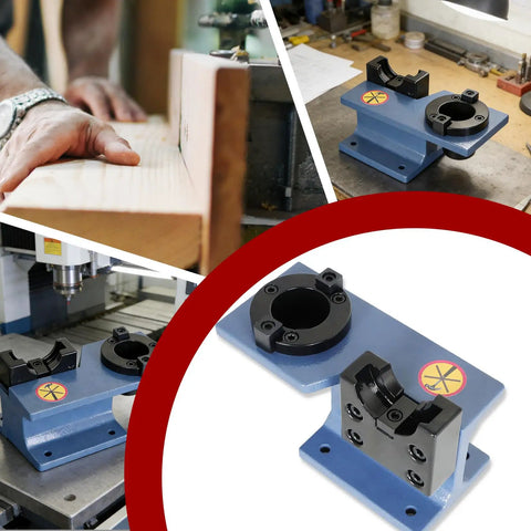 CNC CAT40 Tool Holder Tightening Fixture, cast iron and aluminum build on worktable, precise clamp, strong clamping force