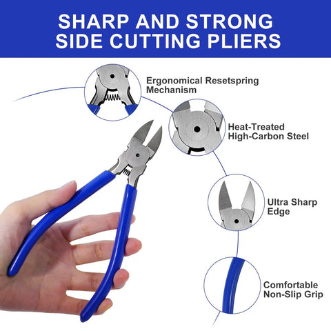 Two Pack Wire Cutters Set 5 Inch Micro Cutter And 6 Inch Heavy Duty Diagonal Cutter Spring Loaded Flush Cutting Pliers in hand