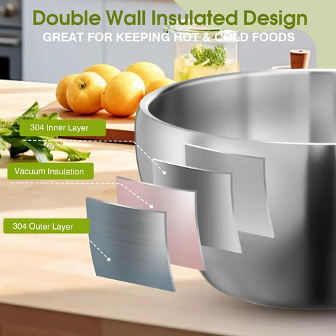 Heavy Duty Double Insulated Stainless Steel Mixing Bowls 12 Piece Bulk Set 24 Oz with double wall insulation detail.