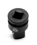 Top view of socket from Six Piece Drive Impact Socket Adapter Set For 1/4, 3/8, 1/2, 3/4 Inch Drives With Pin Retention, CR-MO Alloy, Manganese Phosphate Finish, High Visibility Markings For Heavy Duty Auto And Shop Use.