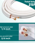Mini Split Line Set Kit With 25 Ft Copper Lines One Quarter Inch And Three Eighth Inch Outer Diameter Three Eighth Inch PE Insulated Coil