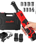 Cordless Electric Ratchet Wrench Set With 40 Ft-Lbs Torque, 550 RPM, 16.8V Power Tool, 3/8 Inch Drive, 1/4 Inch Adapter, LED Light, Dual 2.0Ah Batteries And Fast Charger, red ratchet kit with sockets and case