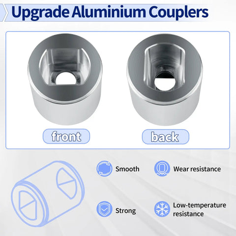 Front and back view of Drive Screw Coupler For Garage Door Opener, Heavy Duty Aluminum Replacement, Drop In Fit For Screw Drive Rails.