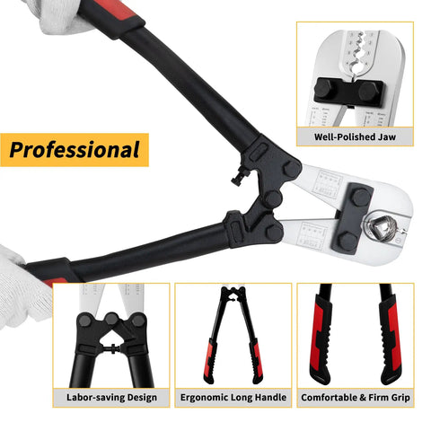 Pro Grade Wire Rope Crimping Tool Kit For 3/64 In To 1/8 In Cable Beefy Heavy Duty Swaging Tool ergonomic handle focus.