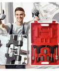 Integrated Half Shaft Sleeve Thread Corrector Repair Tool Kit in red case, thumbs-up mechanic beside close-up of tool in use