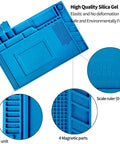 Pro Grade Silicone Repair Mat With Magnetic Features For Electronics Soldering, 17.8x11.8 in, details of magnetic parts and ruler
