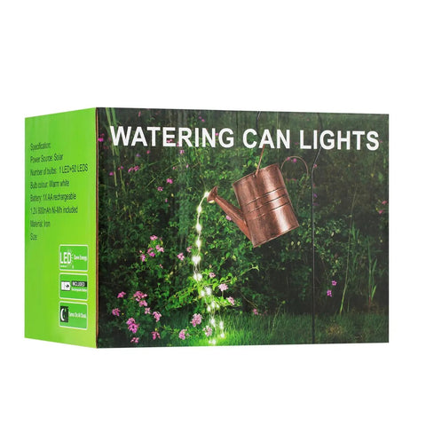 Solar Powered Watering Can Fountain With Cascading Warm White Fairy Lights For Outdoor Gardens And Yards box packaging