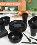 Built Tough 36 Piece Wheat Straw Dinnerware Set For 6 No Fuss Unbreakable Bowls Plates And Cups Dishware Safe For Dishwasher And Microwave Black.
