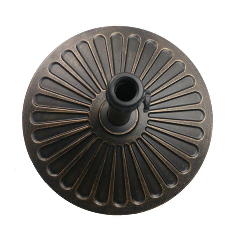 Top view of Heavy Duty Round Antiqued Bronze Umbrella Base, 18 Inch, 30.2 Lb Resin Patio Outdoor Stand with Decorative Pattern